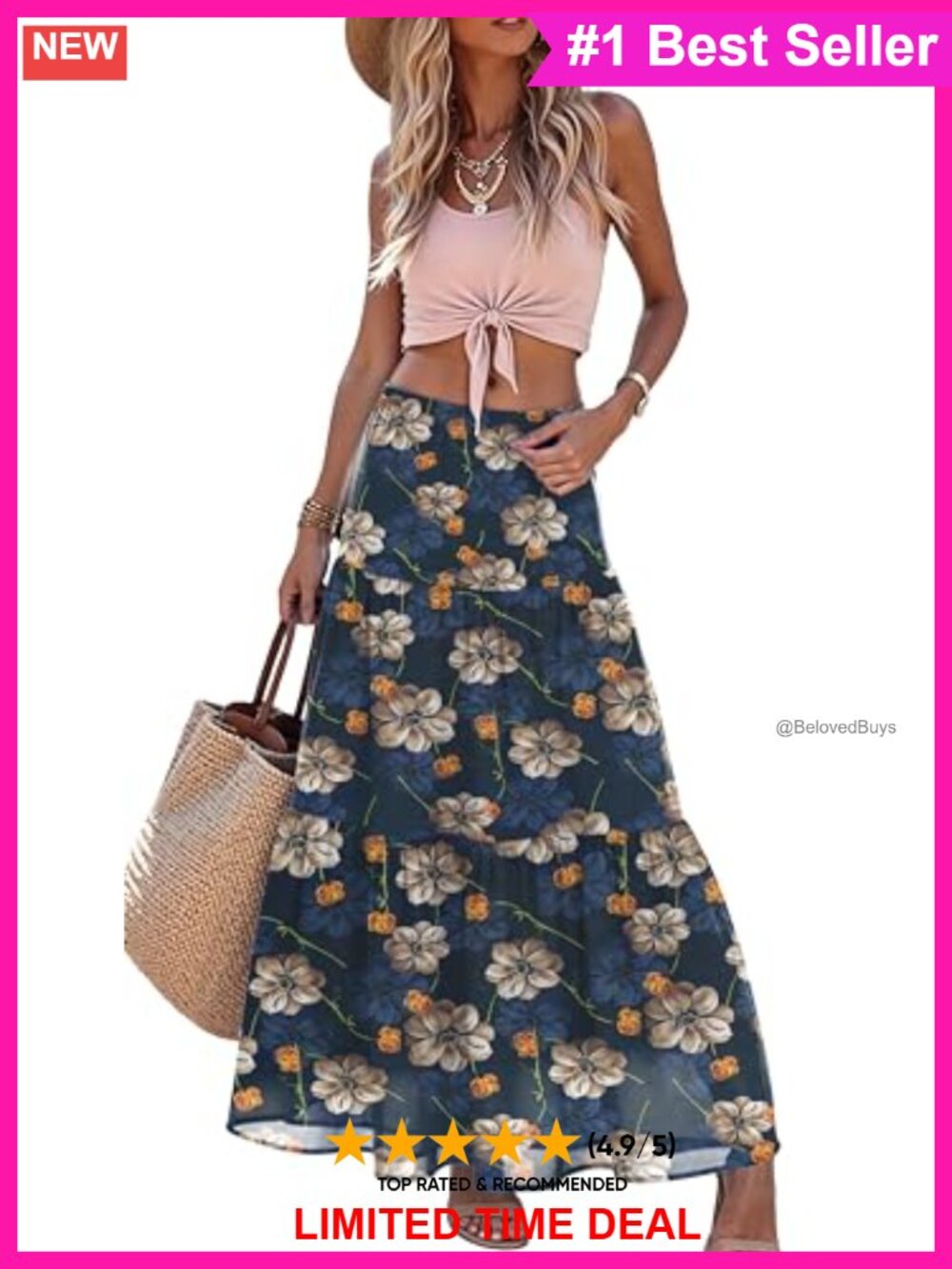 Pleated Chiffon A-Line High Waist Flowy Double Layer Maxi Skirt Womens